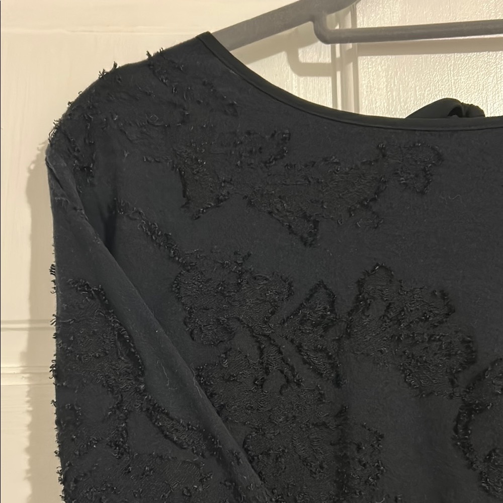 LOFT Black Floral Textured Blouse